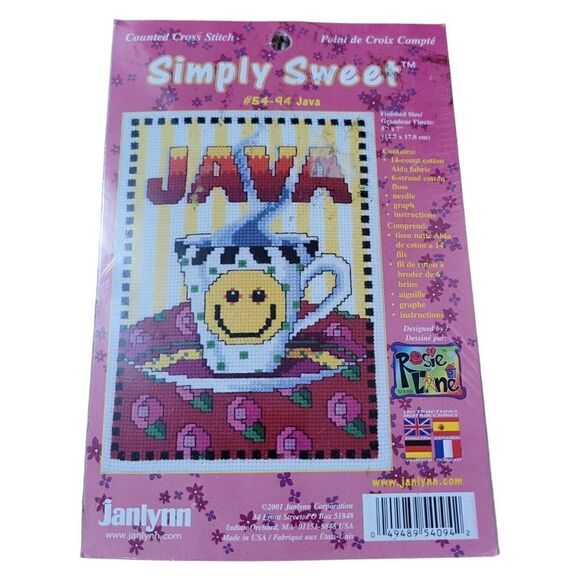 Vintage Janlynn Simply Sweet Counted Cross Stitch Retro 2001 Java coffee NOS - Picture 1 of 2